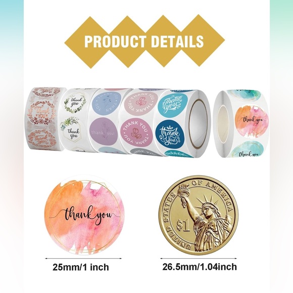 Roll of 500 PCS Thank You Sticker Labels - Buy Now - Picture 4 of 10